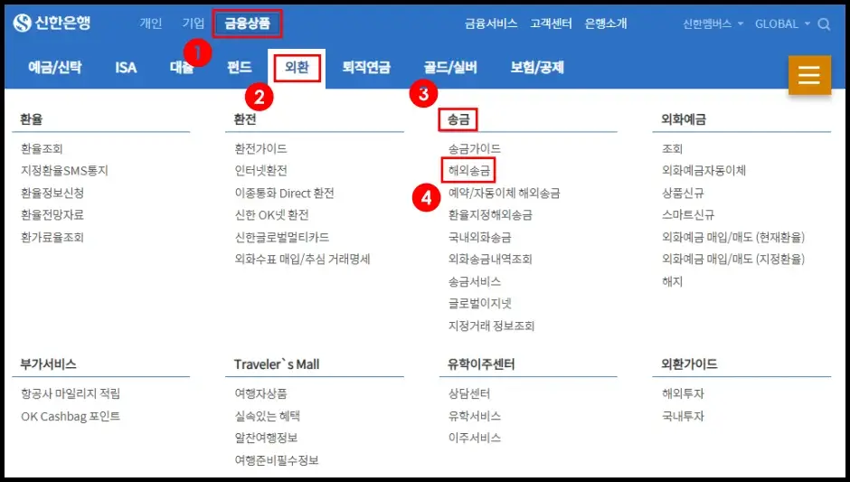 신한은행 인터넷 뱅킹 해외송금 입금받기 1