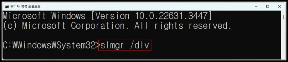 명령 프롬프트 윈도우 라이센스 확인 방법 2