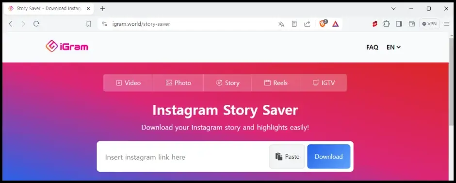 iGram Story Saver 인스타 스토리 몰래보기 사이트