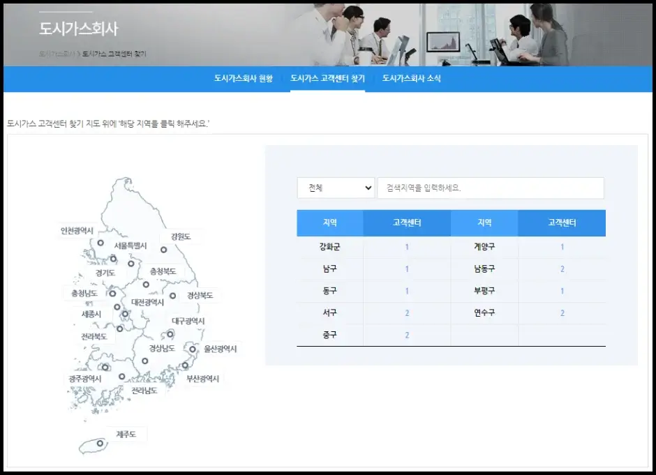 전국 도시가스 고객센터 찾기