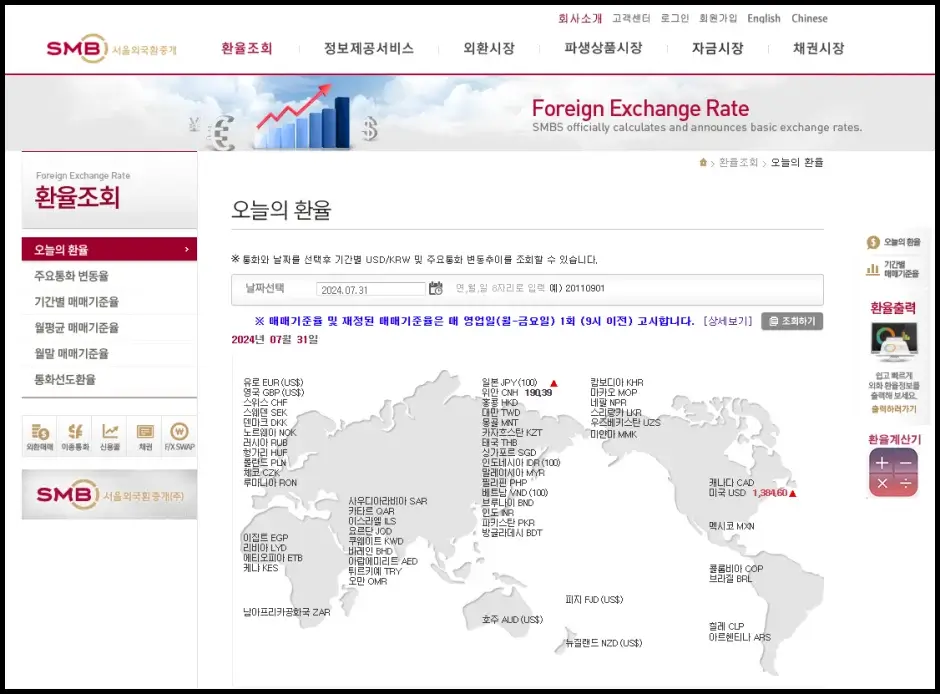 SMB(서울외환중개) 홈페이지 환율 조회