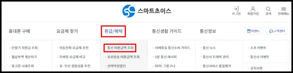 스마트초이스 통신비 환급금 조회 1