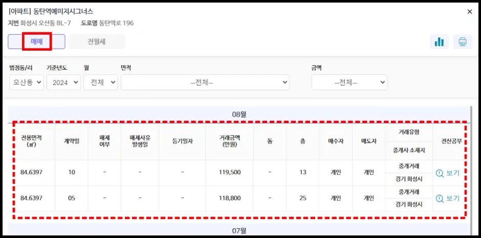 국토교통부 아파트 실거래가 조회 방법 3