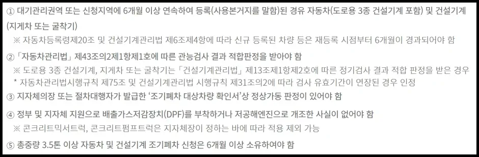 노후경유차 조기폐차 지원금 신청 조건 5가지