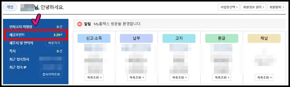 국세청 세금포인트 조회 2