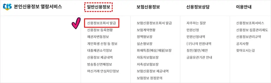 신용정보조회서 인터넷 발급 방법 1