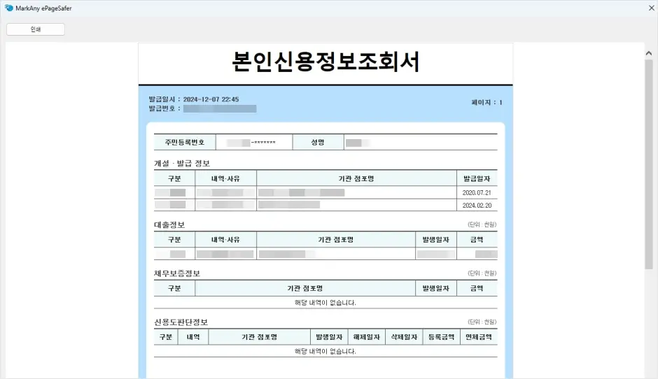 신용정보조회서 인터넷 발급 방법 3