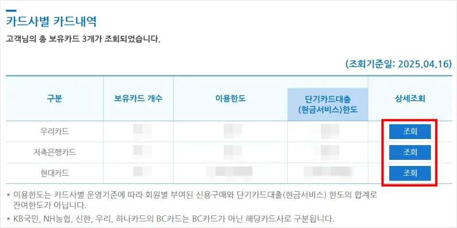 보유 신용카드 현황 조회 방법 6
