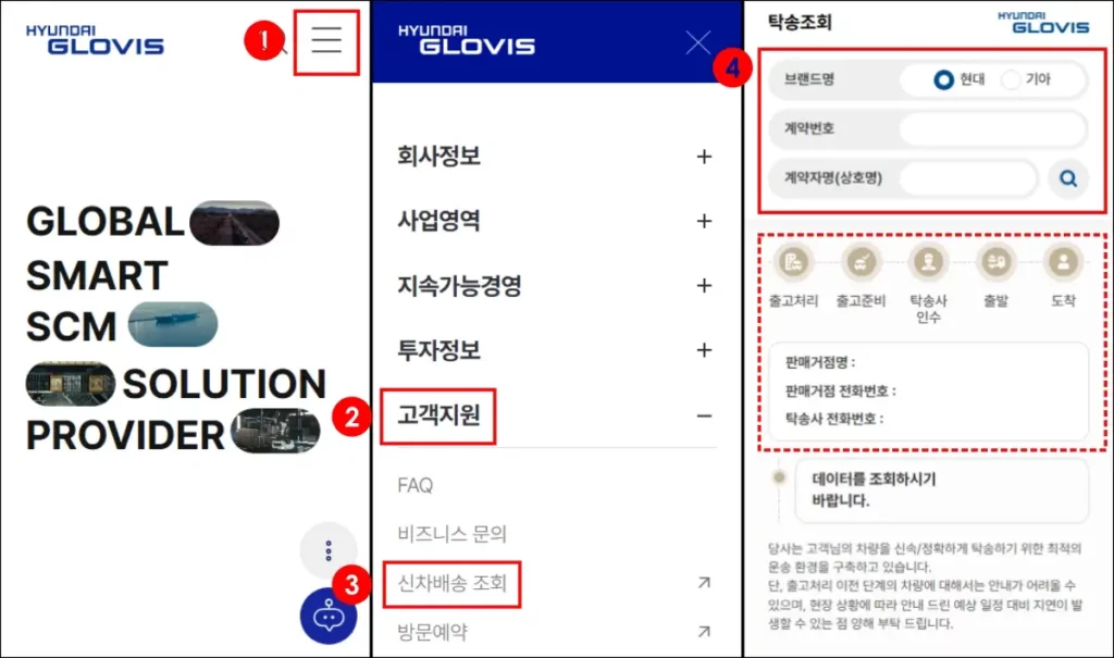 현대글로비스 현대차 출고 조회