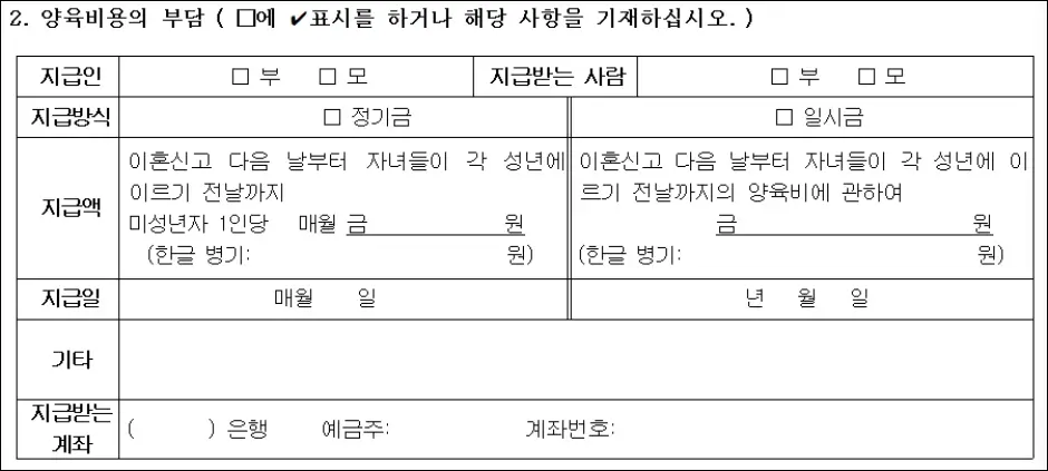 양육비용의 부담 작성법