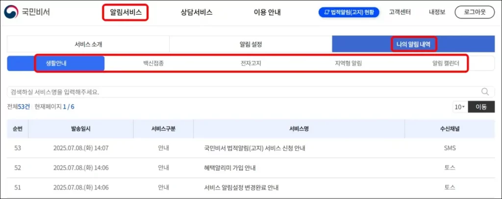 국민비서 정부지원금 알림서비스 못 받은 알림 확인하는 방법