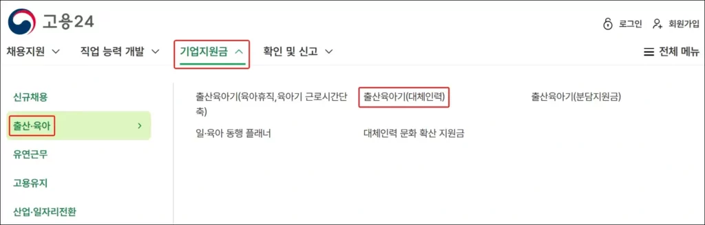 육아휴직 대체인력지원금 온라인 신청 방법